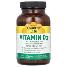 Country Life, Vitamin D3 2500 IU , 200 гел. капс.