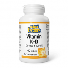 Natural Factors, Vit K2 120 мкг & D3 1000 IU, 60 гелкапс.