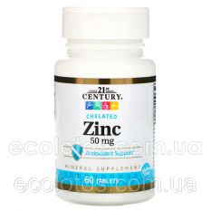 21st Century, Zinc, Chelated, 50 мг, 60 таб.