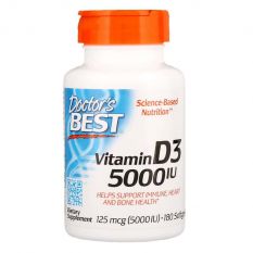 Doctor's Best, Витамин D3, 125 мкг (5000 МЕ), 180 гел. капс.